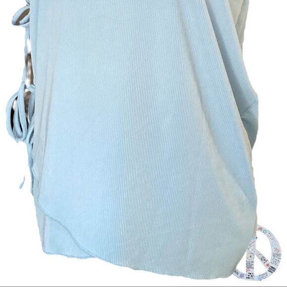 𝅺$ 5 add on item $ sky blue faux 3 tie wrap top with ruffled straps. - Picture 3 of 11